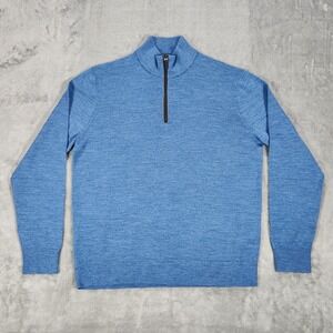 UNTUCKit Sweater Mens Medium Blue Belguardo 1/4 Zip Mock Neck Merino Wool Suede